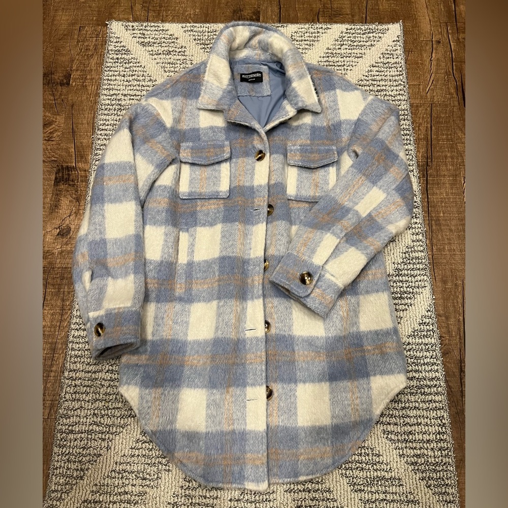 Kittenish Blue and White Utility Jacket Cozy Winter Wear